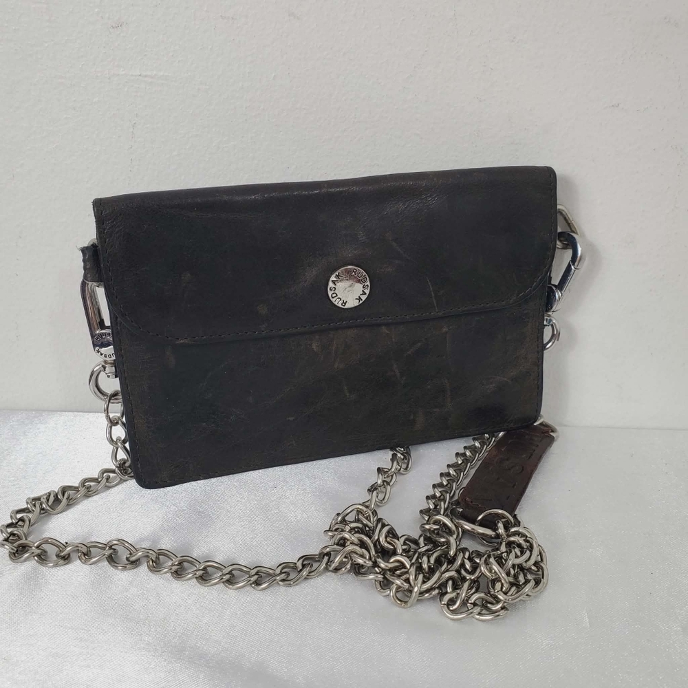 RUDSAK Black Mini Leather Wallet/Wristlet on Chain